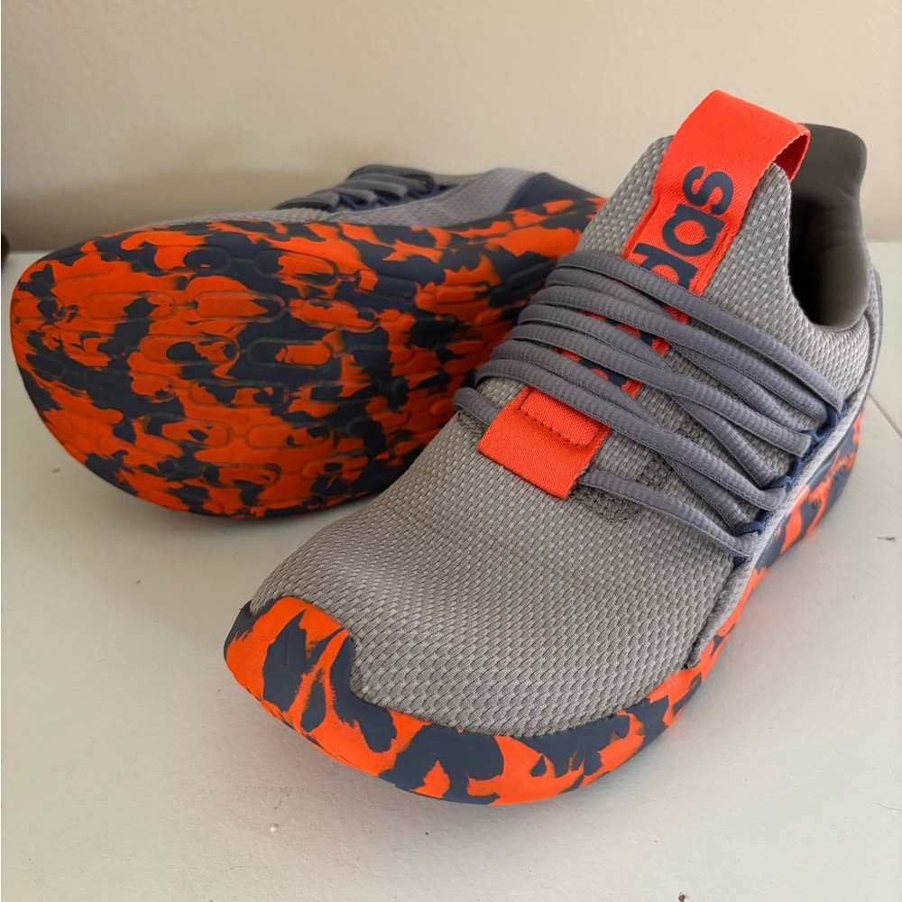 adidas Kids Gray Sneakers with Bright Orange Camo Accents